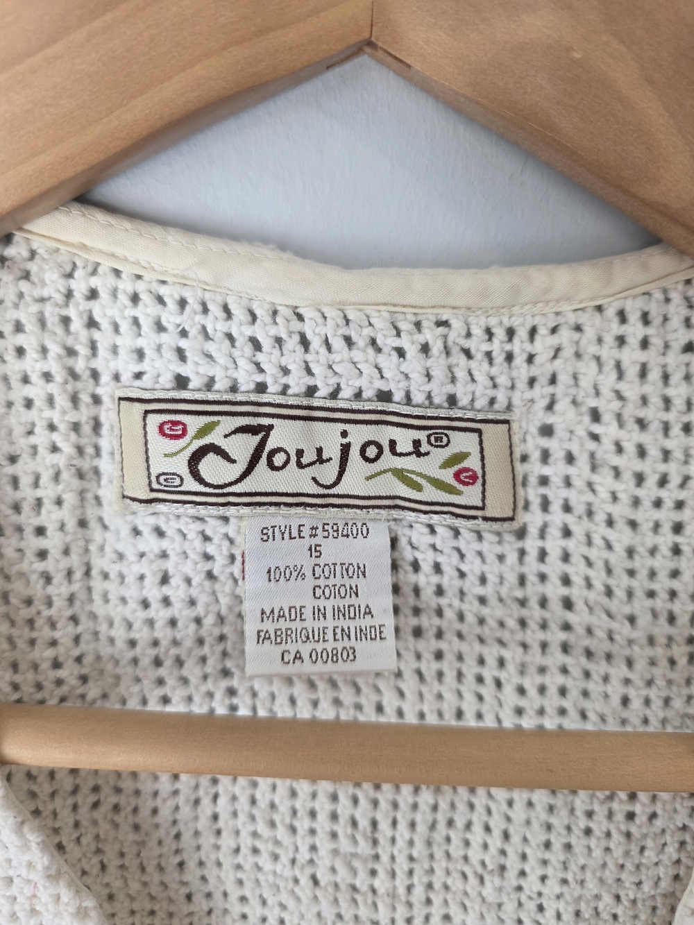 JouJou Crochet Knit Vest Cream Boho Button Front Sleeveless Top Size S - Picture 2 of 7
